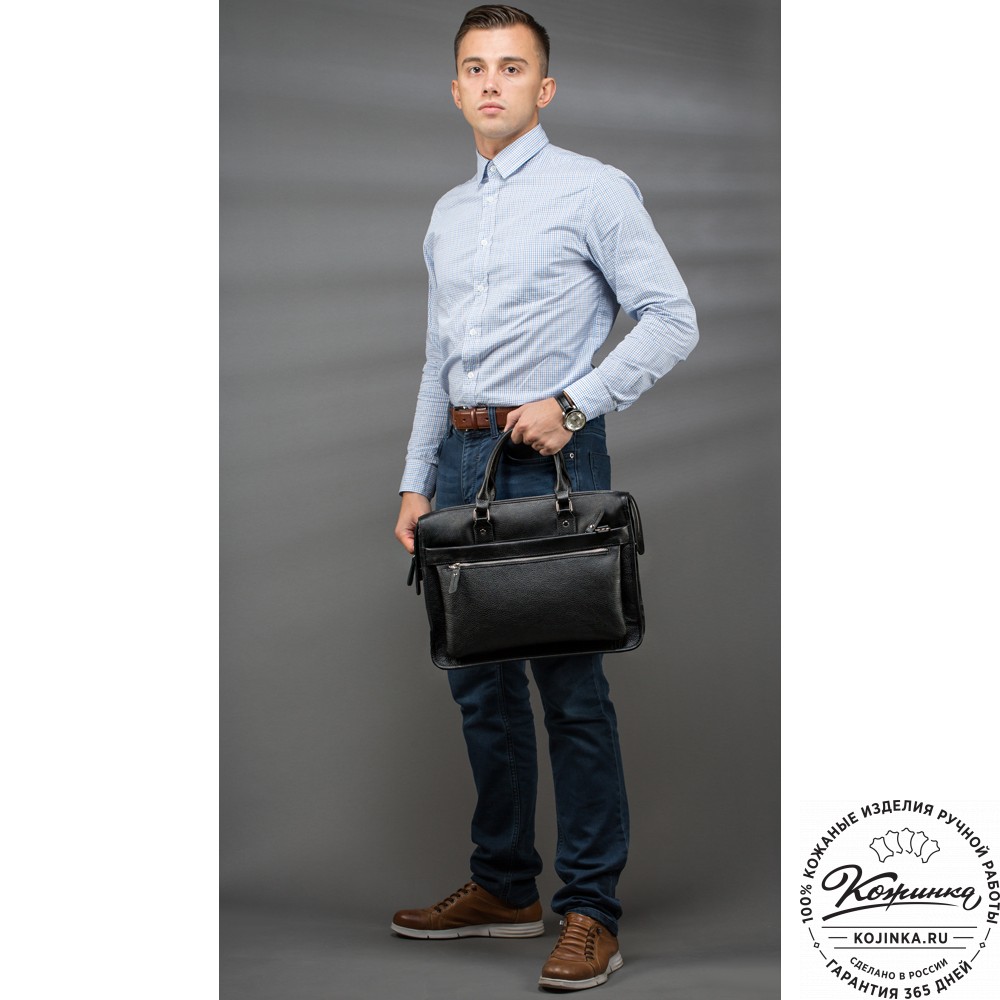 Кожаная деловая сумка "Вильямс" (чёрная) 